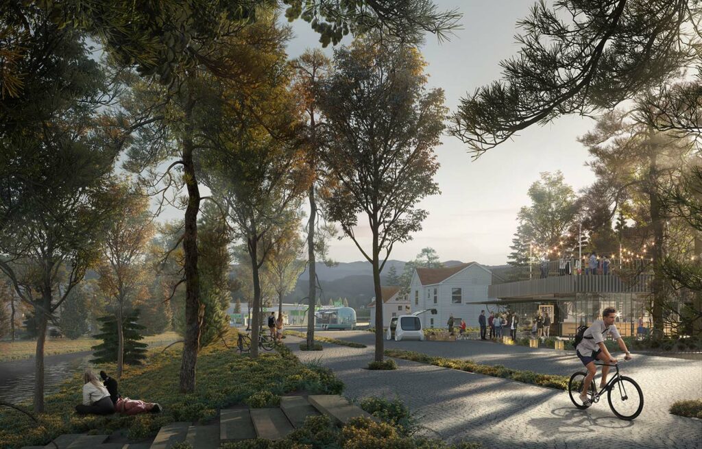 render 3d progetto riqualificazione concorso europan strada pedonale carrabile verde vegetazione competition pedestrian cycle street urban green space