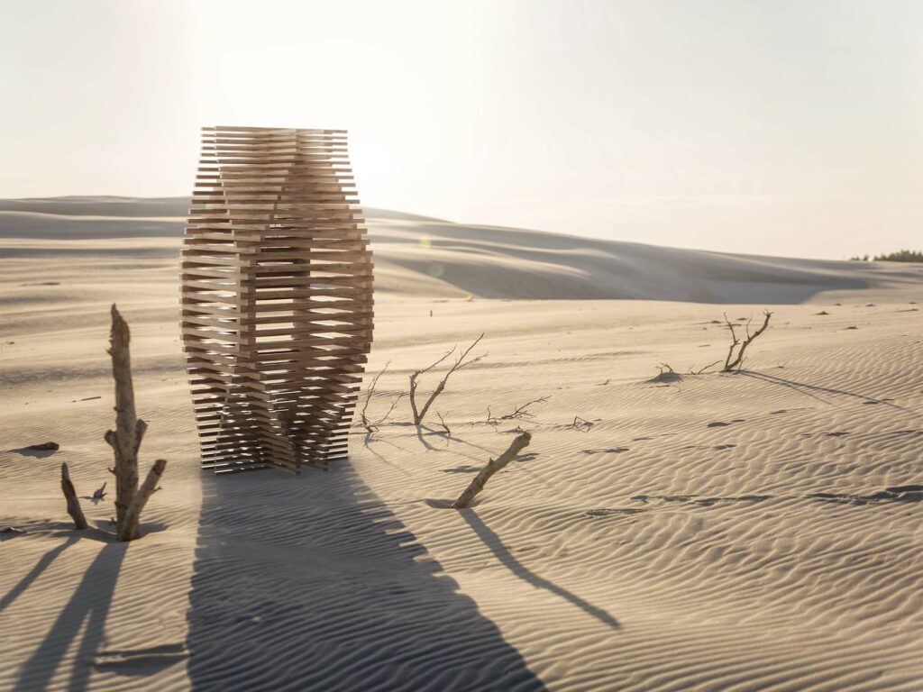 rendering concept 3d contestualizzazione piccola architettura temporanea mattepainting postproduzione padiglione stand legno desert wood temporary pavilion architecture